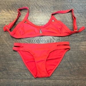 Red Ribbed Bikini Size S/M